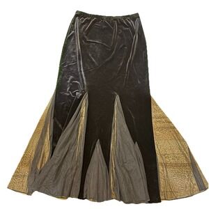 Xscape by Joanna Chen Large Black Velvet Sheer Godet Maxi Skirt Whimsigoth Party